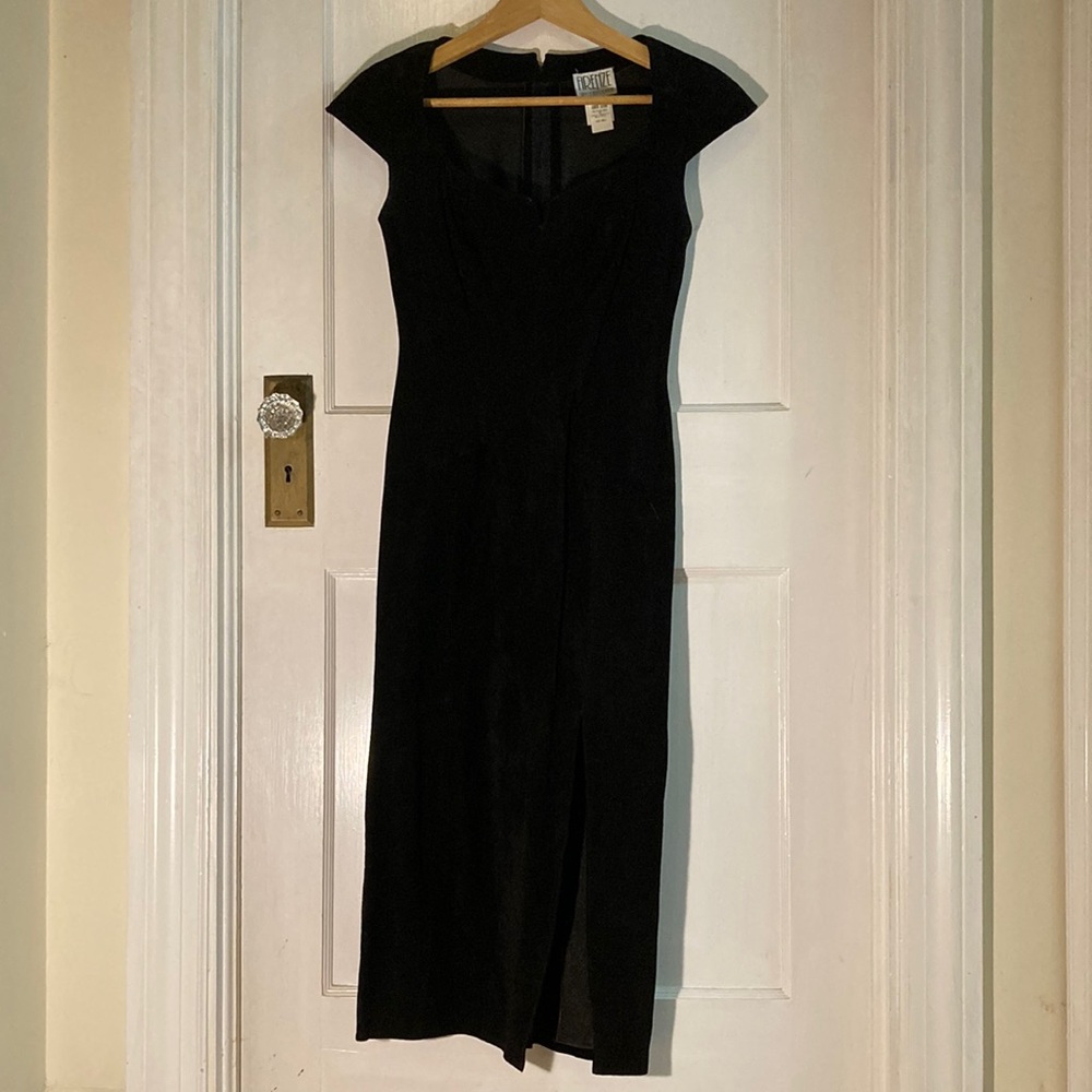 Vintage 90’s Elegant Leather Black Cap Sleeve Dress